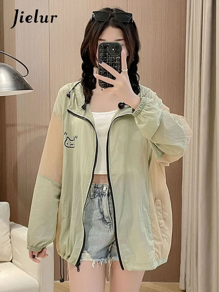 

Jielur New Simple Basic Fashion Trench Woman Casual Loose Chic Sunscreen Trench Women Solid Color Street Long-Sleeved Top Female