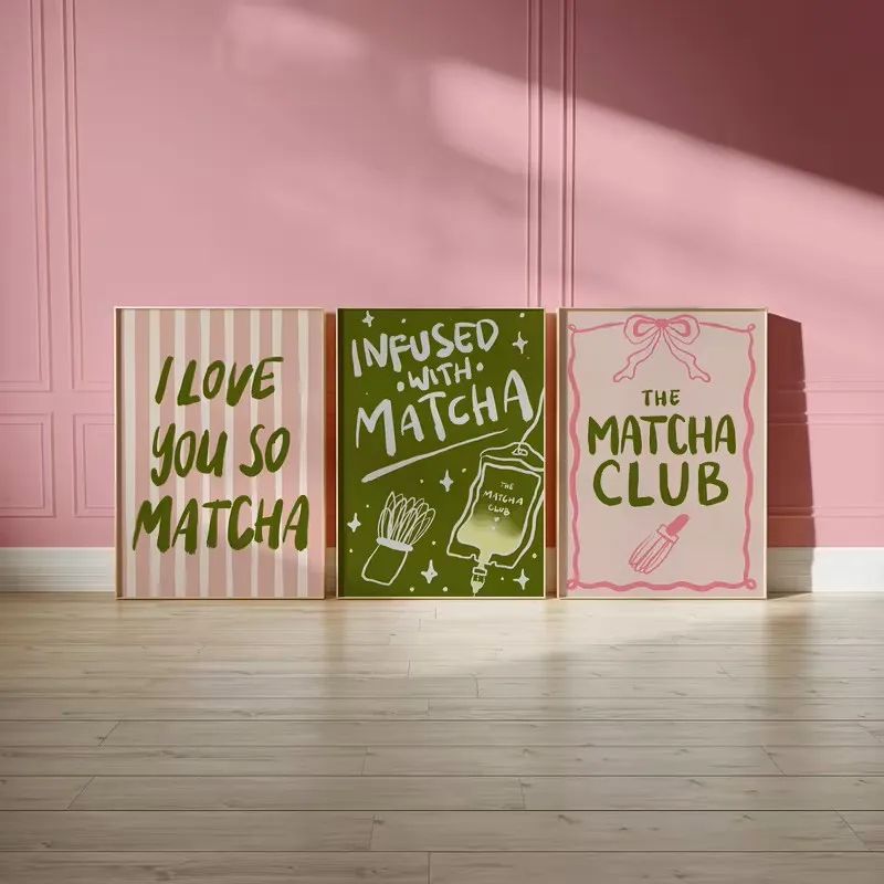 

3pcs Modern Art, Matcha Club, Kitchen-themed Canvas Poster Paintings, Bedroom and Living Room Wall Home Decoration