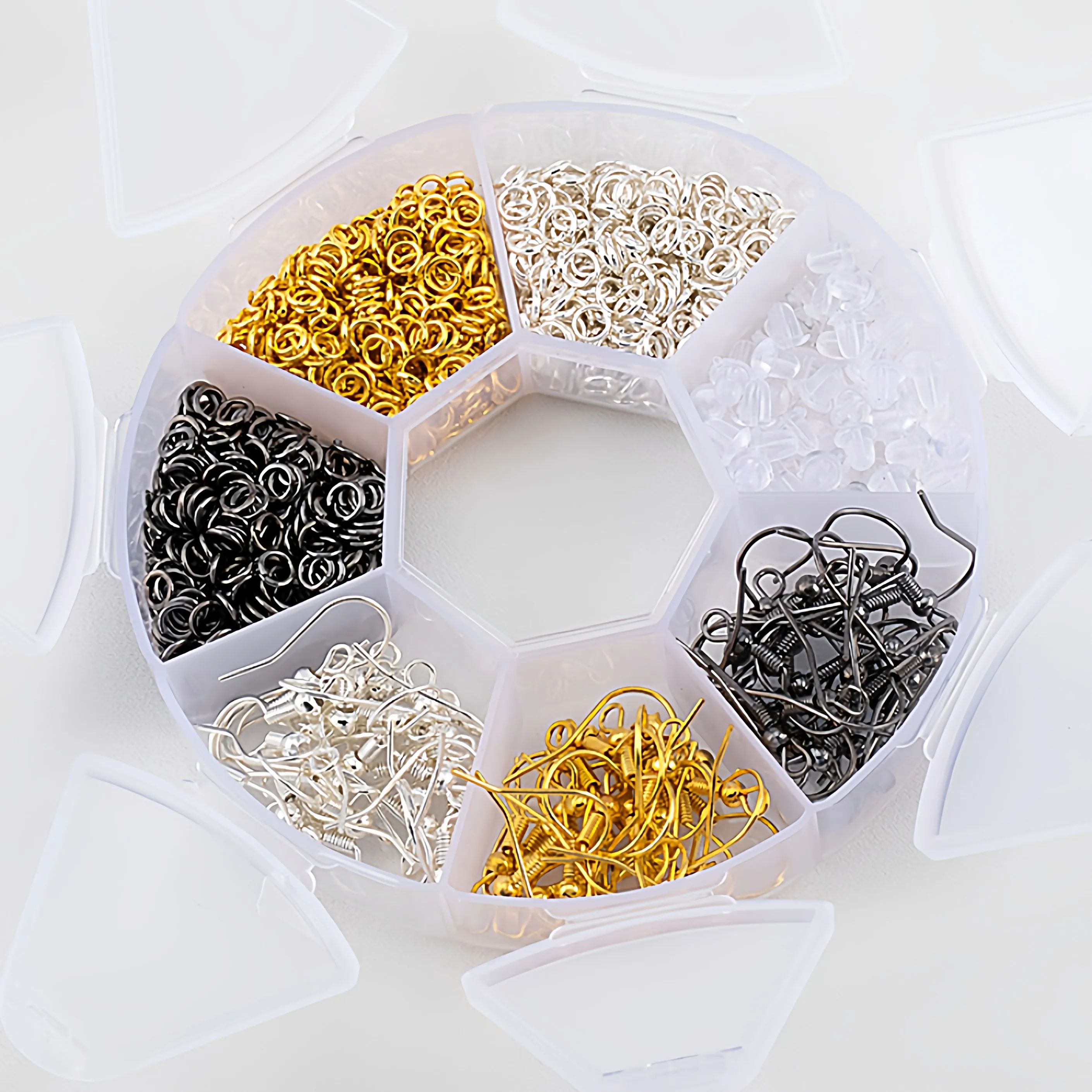

1 коробка многофункциональной фурнитуры для ювелирных изделий с открытыми кольцами для прыжков, ушные крючки и ушные упоры для изготовления ювелирных изделий своими руками, ремесленные материалы