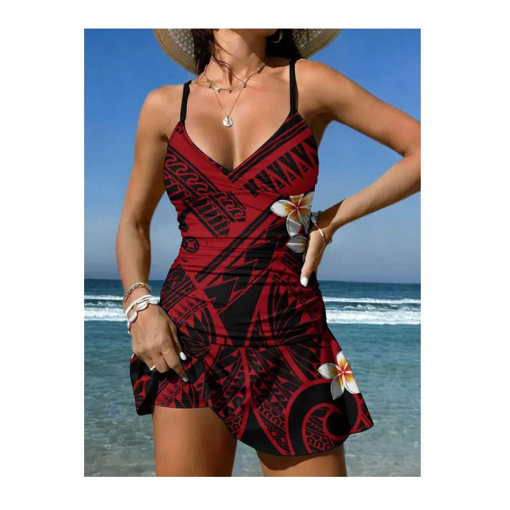

Summer Seaside Must-Have New Women'S Separate Swimsuit Set - Polynesian Custom-Printed Gathering Bikini Set