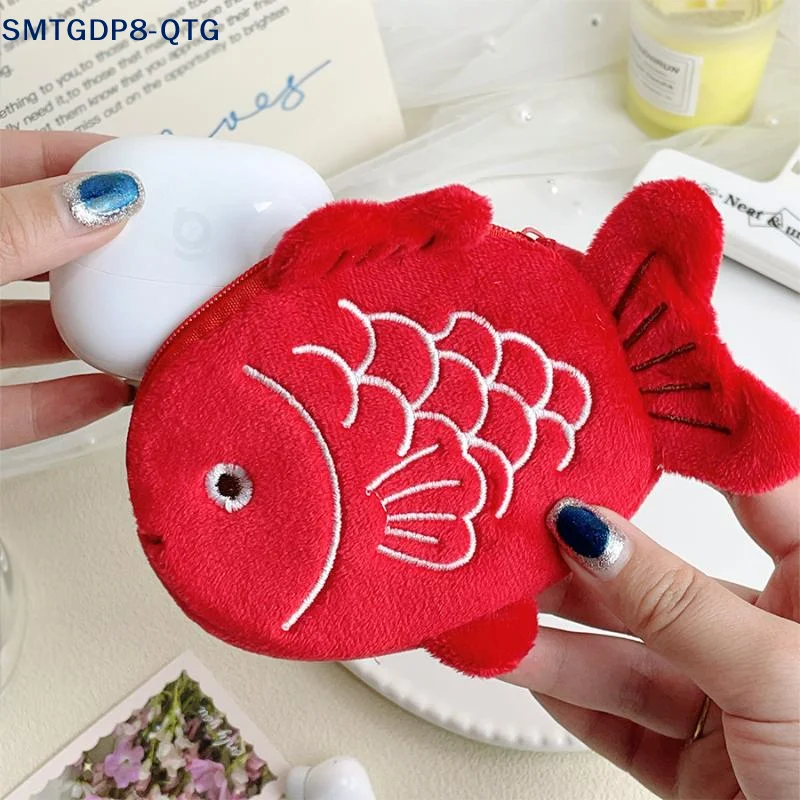 HOT Cute Koi Fish Plush Coin Purse Pendant Cartoon Fish Shaped Zipper Wallet For Storing Coins And Earbuds Storage Bag Gifts