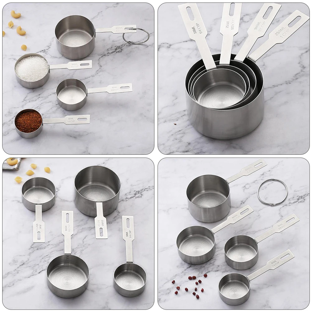 

4 Pcs Steel Measuring Cups Kitchen Tools Graduated Scale Measuring Cups Home Baking Set Powder Liquid Milk Coffee
