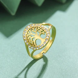 COOLTIME Tree of Life Clear Zircon Ring Stainless Steel Adjustable Women Amulet Finger Rings Jewelry Gift