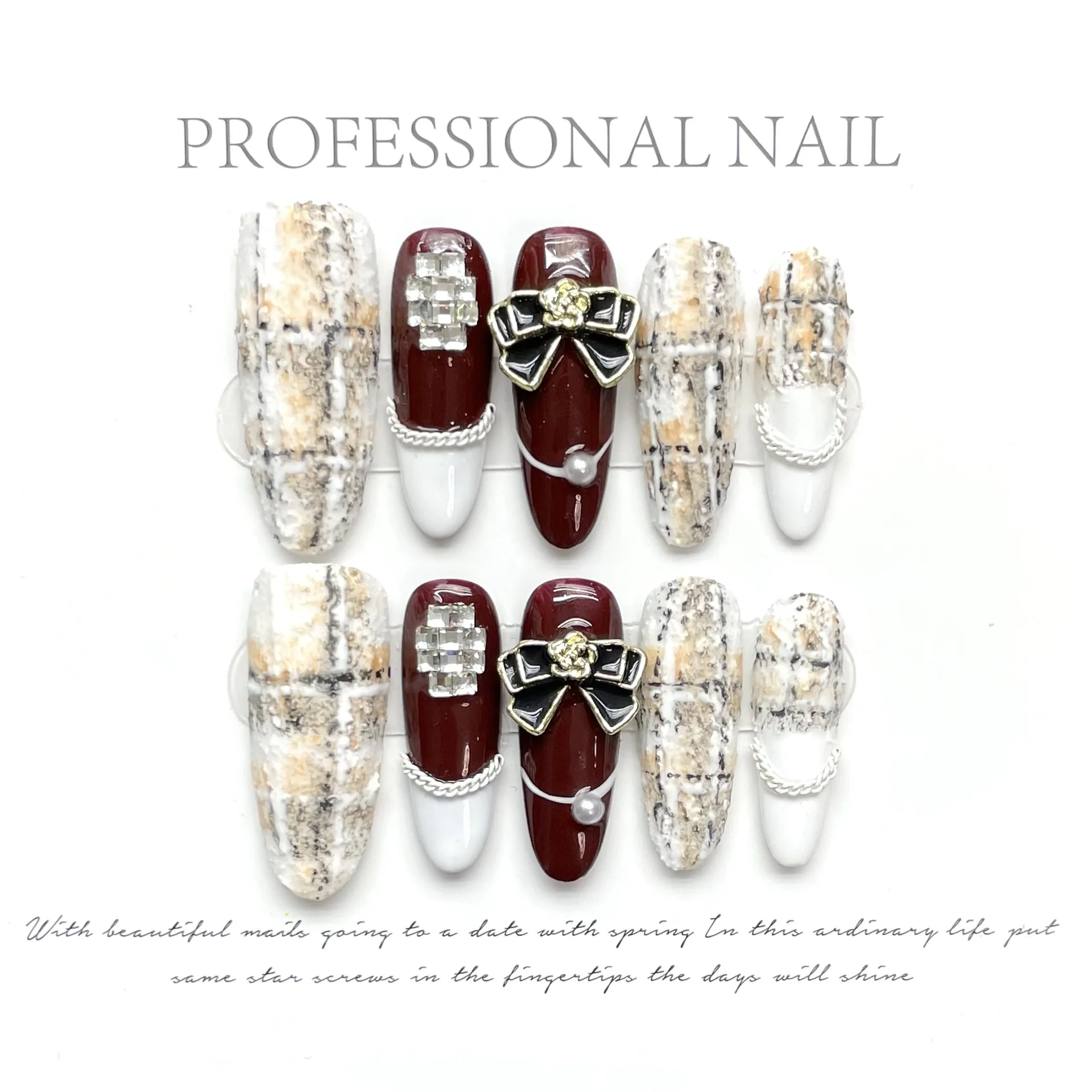 10pcs French Handmade Peninsula Noble Style Removable Reusable High Quality Handmade Press On Nails Nail Art