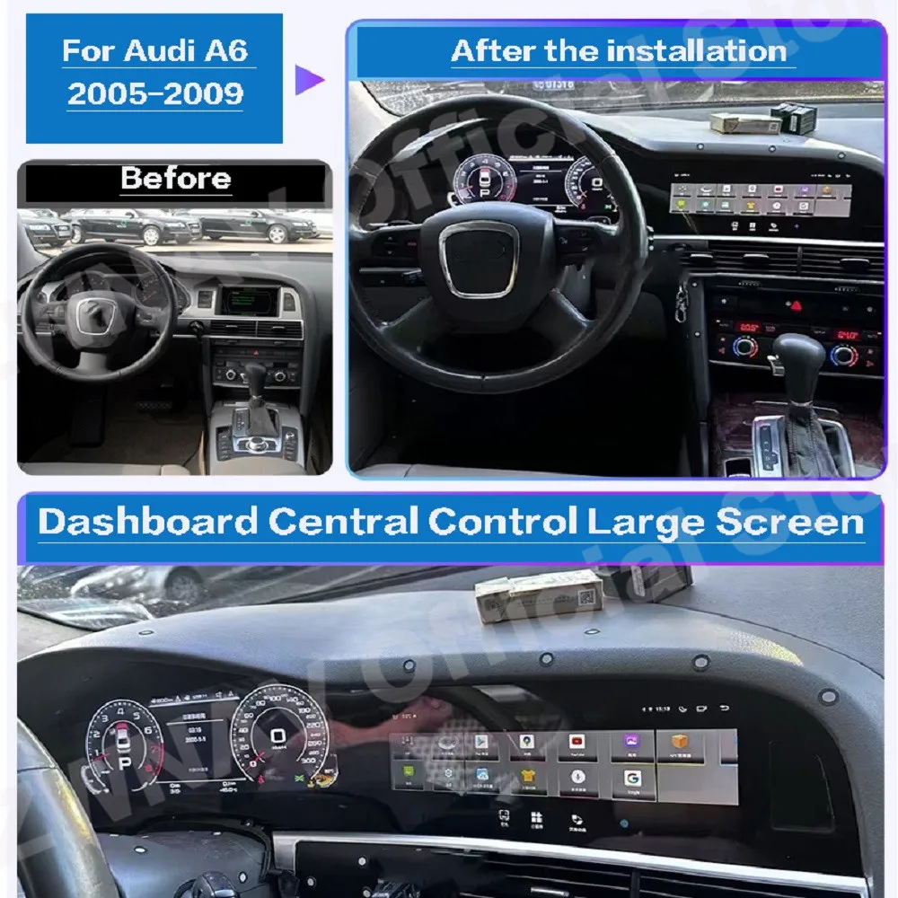 For Audi A6 Q7 2005~2009 Android Carplay Auto Car Radio Stereo Multimedia Player Video GPS Navigation Dual Screen Head Unit