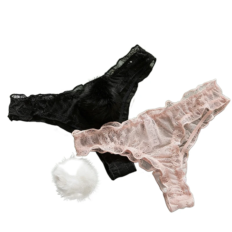 

Women Lace Mesh Cotton Thongs Panties Sexy Rabbit Tail Waist Female Underpants Pantys Lingerie Vintage Lingerie For Women