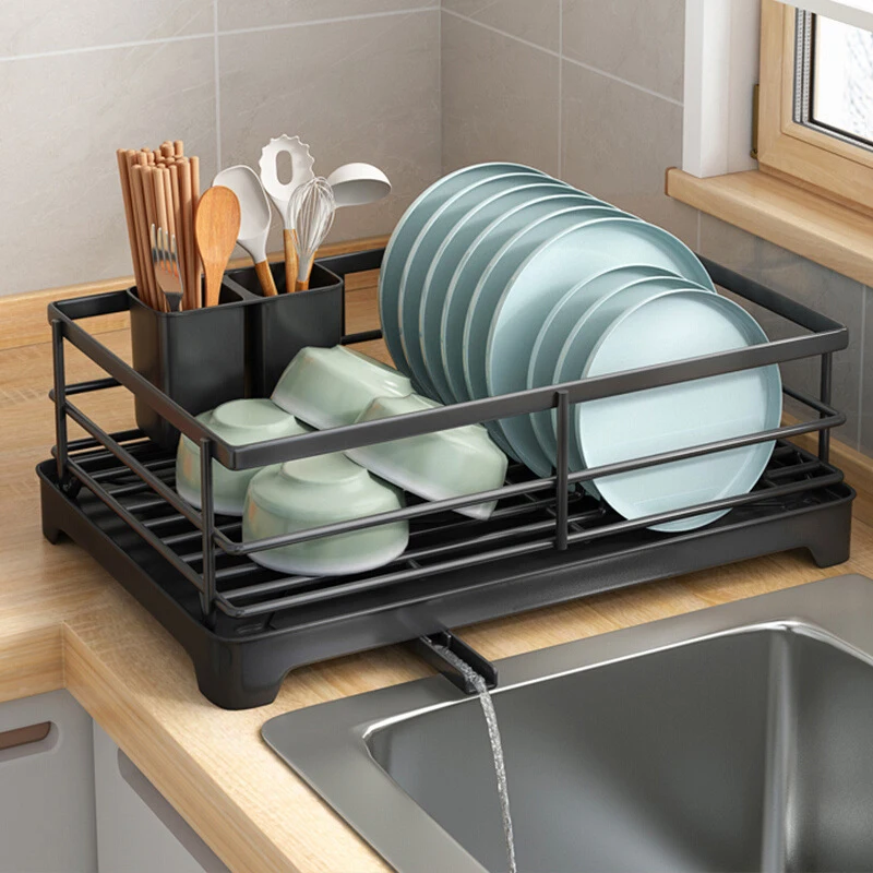 Dish Drying Rack with Drainboard dish storage racks with Removable Utensil Holder and Knife Slots dish  for kitchen sink drainer