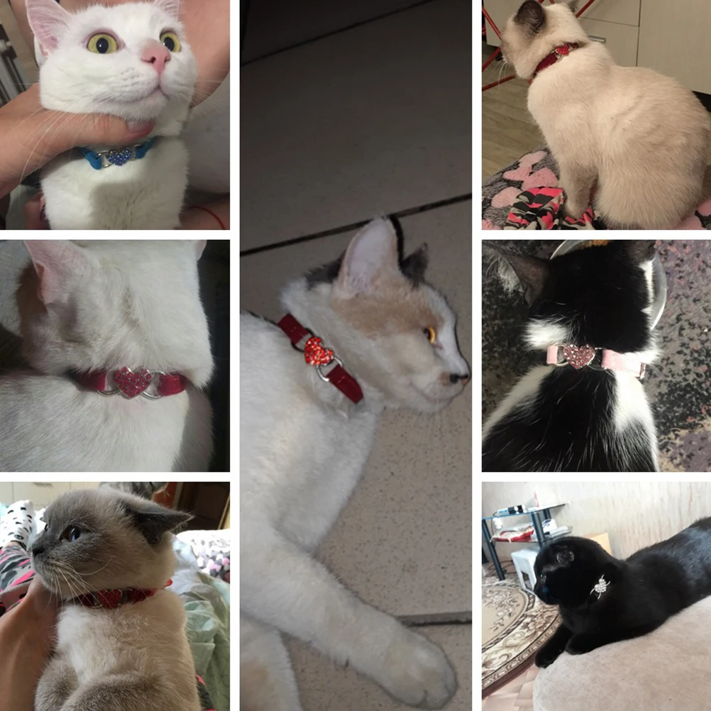

4pcs Heart Shaped Cat Collar Gold Chain Adjustable Size Rhinestone Bell Necklace Pet Supplies Bright Color Dog Fashion Safe