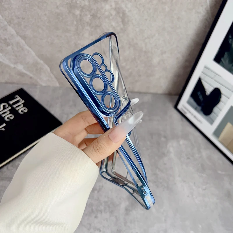 Funda transparente de borde cromado con ranura para tarjeta y billetera, suave y de alta definición para Samsung Galaxy S26 Ultra S24 S23 S25 Ultra Plus 3