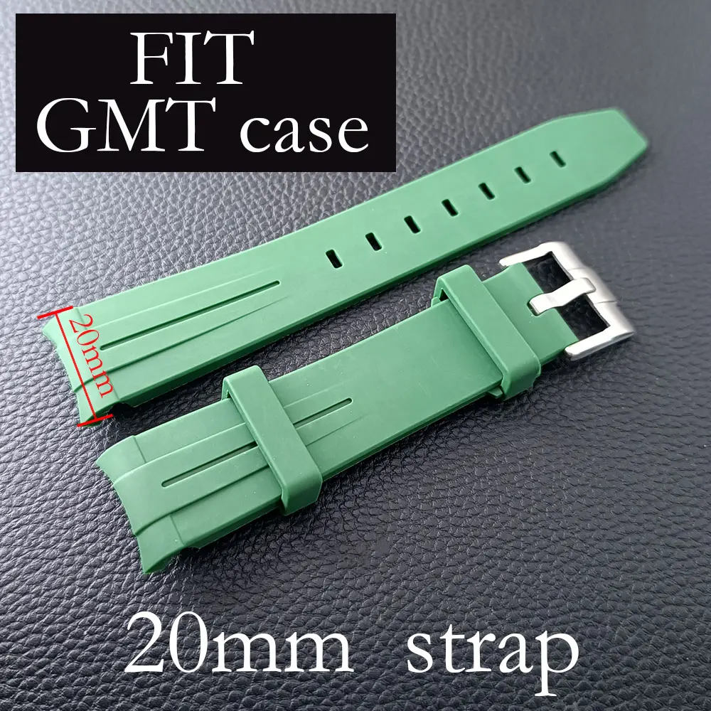 นาฬิกาผู้ชายสีดำ/ สีเขียว20มม. จับคู่คุณภาพ Tali Jam Tangan karet ชิ้นส่วนนาฬิกาหรูหราแบรนด์