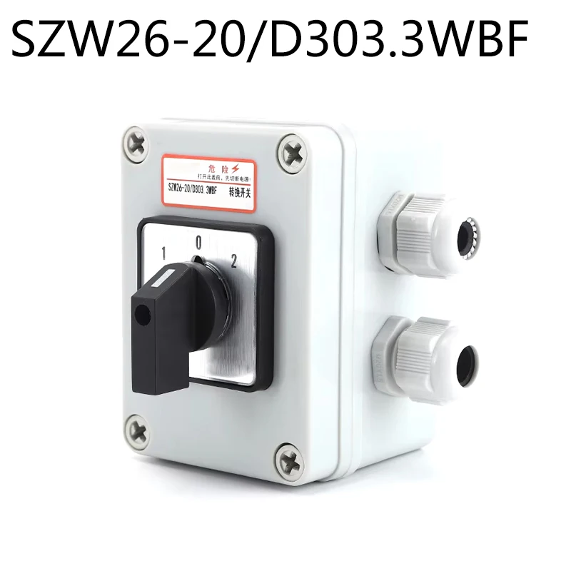 

SZW26/LW26-20/D303.3WBF 1-0-2 3 Positions Universal Cam Changeover Switch With Waterproof And Dustproof Sealed Box 660V 20A