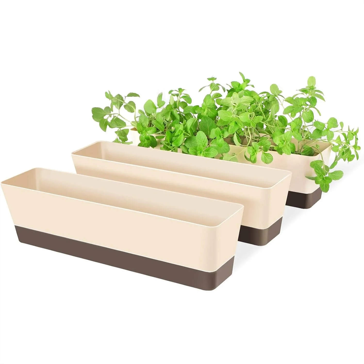 

Window Box Herb Planters, 3 Pack 16 x 3.8 Inch Indoor Rectangle Succulent Cactus Pots with Saucer, Modern Plastic Flower