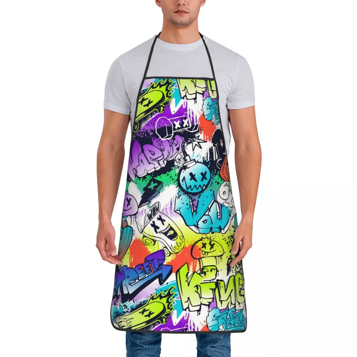 Unisex Street Art Style Words And Cartoon Monsters Bib Apron Women Men Chef Tablier Cuisine Graffiti Art Pattern Painting