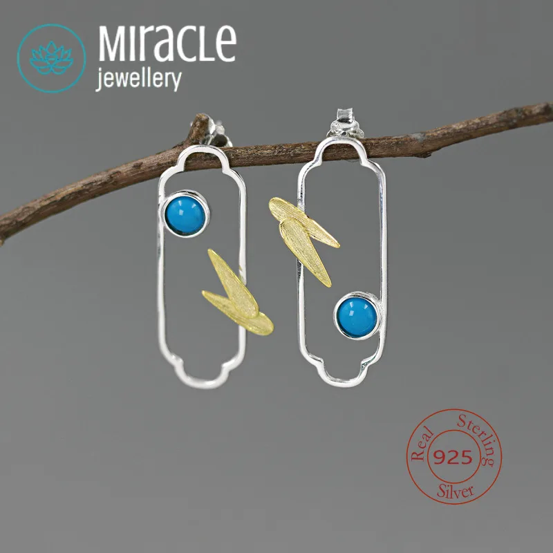 

Miracle стерлингового серебра 925, оригинальный дизайн, тень лунного света, бамбуковый лист, облачное окно, элегантные асимметричные серьги-гвоздики