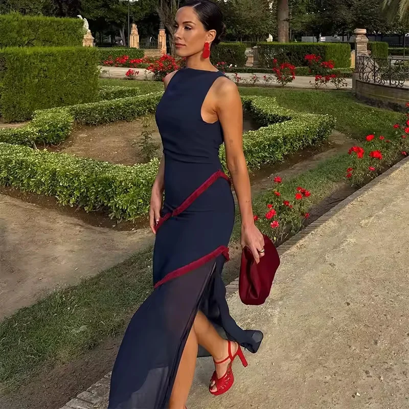 فستان Tidalyf 2025 للسيدات بدون أكمام بدون أكمام ورقبة دائرية مع حواف هامش وحاشية شيفون شفافة ملابس مثيرة للحفلات #4