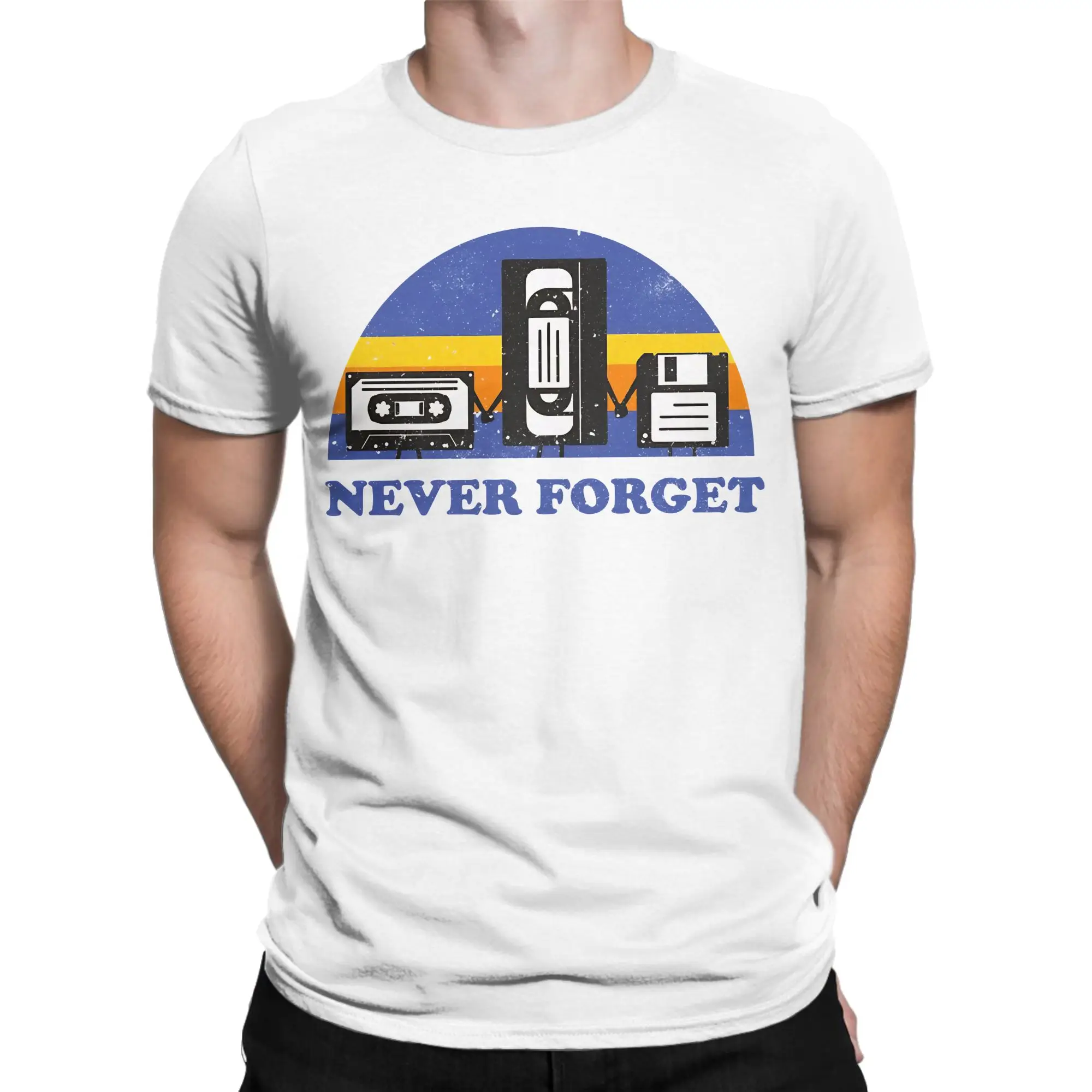Camiseta de algodão com estampa de humor sobre disquete e fita cassete VHS para homens e mulheres, camiseta de manga curta, roupas adultas