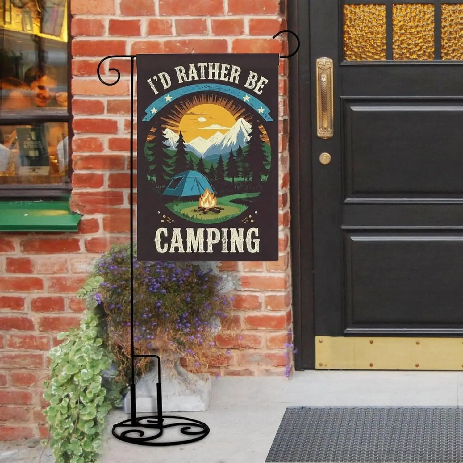Garden Flag “Camp I'D Rather Be Camping” Double Sided 12x18 In Burlap Seasonal Yard Decoration for Outside Porch LLX PPM