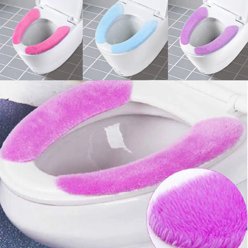 Winter Thick Flannel Toilet Seat Cover Velvet Cushion WC Stickers Toile Cover Universal Washable Bathroom Accessories Toilet Mat