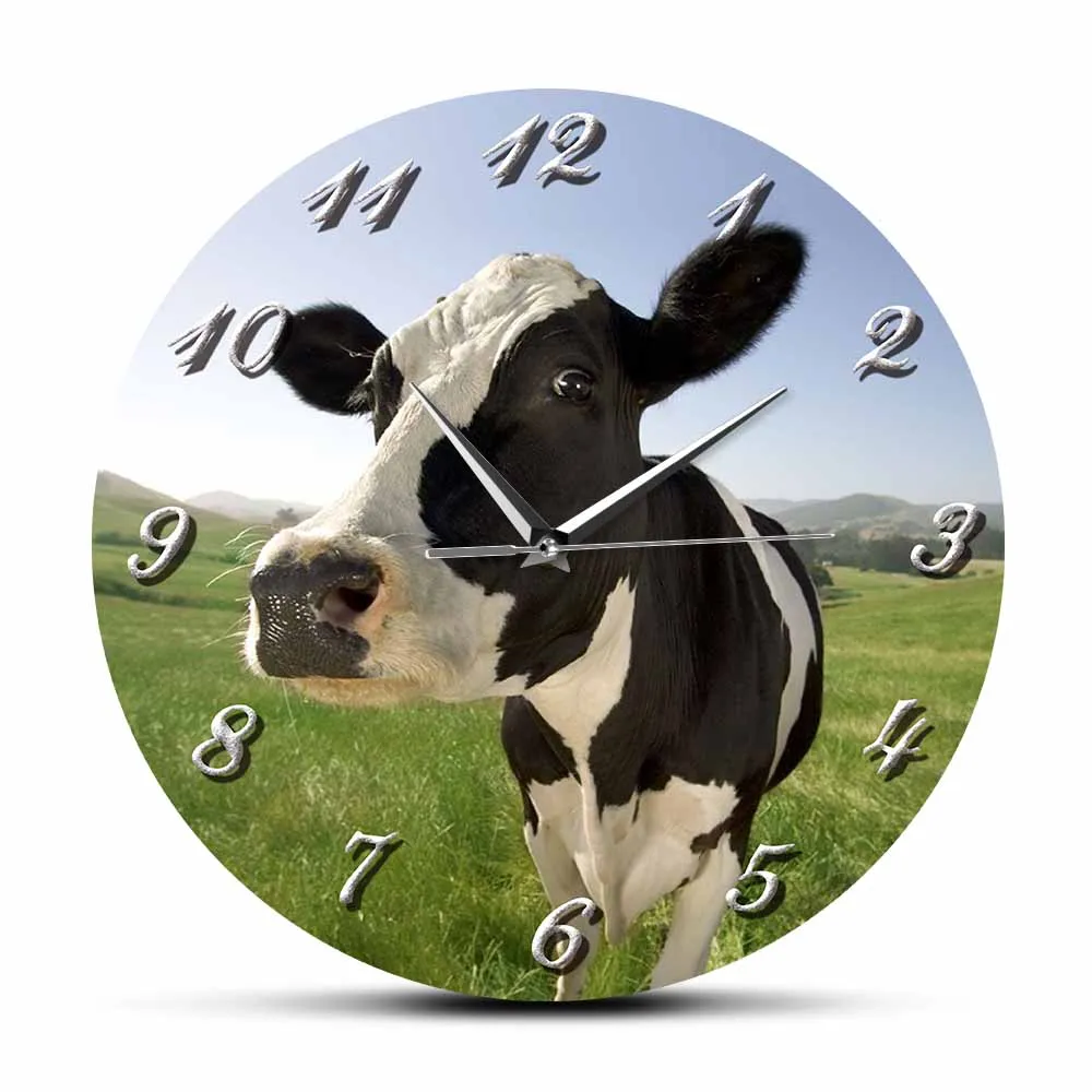 

Dairy Cattle Barn Sign Silent Quartz Wall Clock For Farmhouse Milch Cow Farm Scereney Western Landscape Decorative Wall Watch