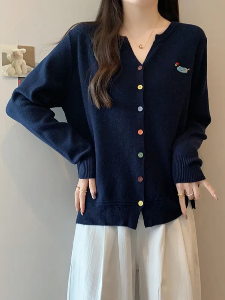 

Korean Sle Embroidered Single Button Sweater Coat Women's Autumn Winter plus Size Faionable Versatile Slimming Knitwear