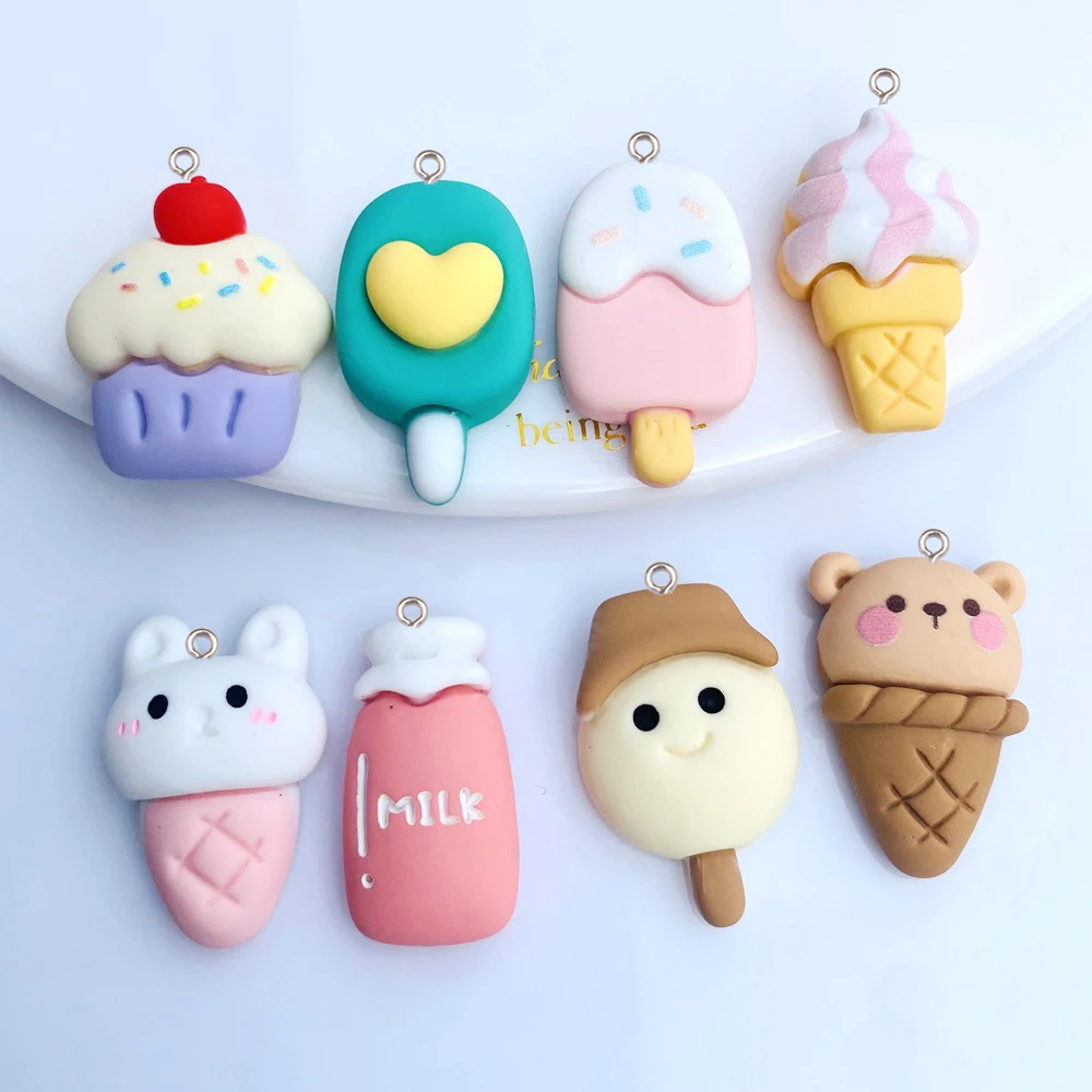 100pcs Cartoon Ice Cream Charms Resin Pendent Jewelry Making Necklace Bracelet Earring DIY Fashion Craft Accessories