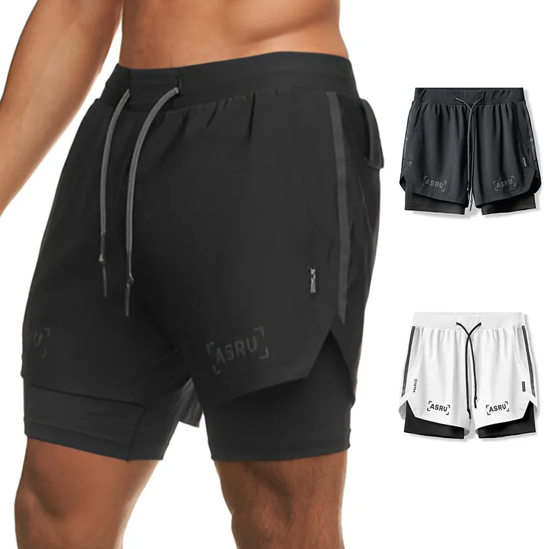 Men\'s 2 in 1 Casual Shorts Sports Gym Fitness Running Bodybuilding Quick Dry Reflect Light Short Pants Workout Jogger Sweatpants