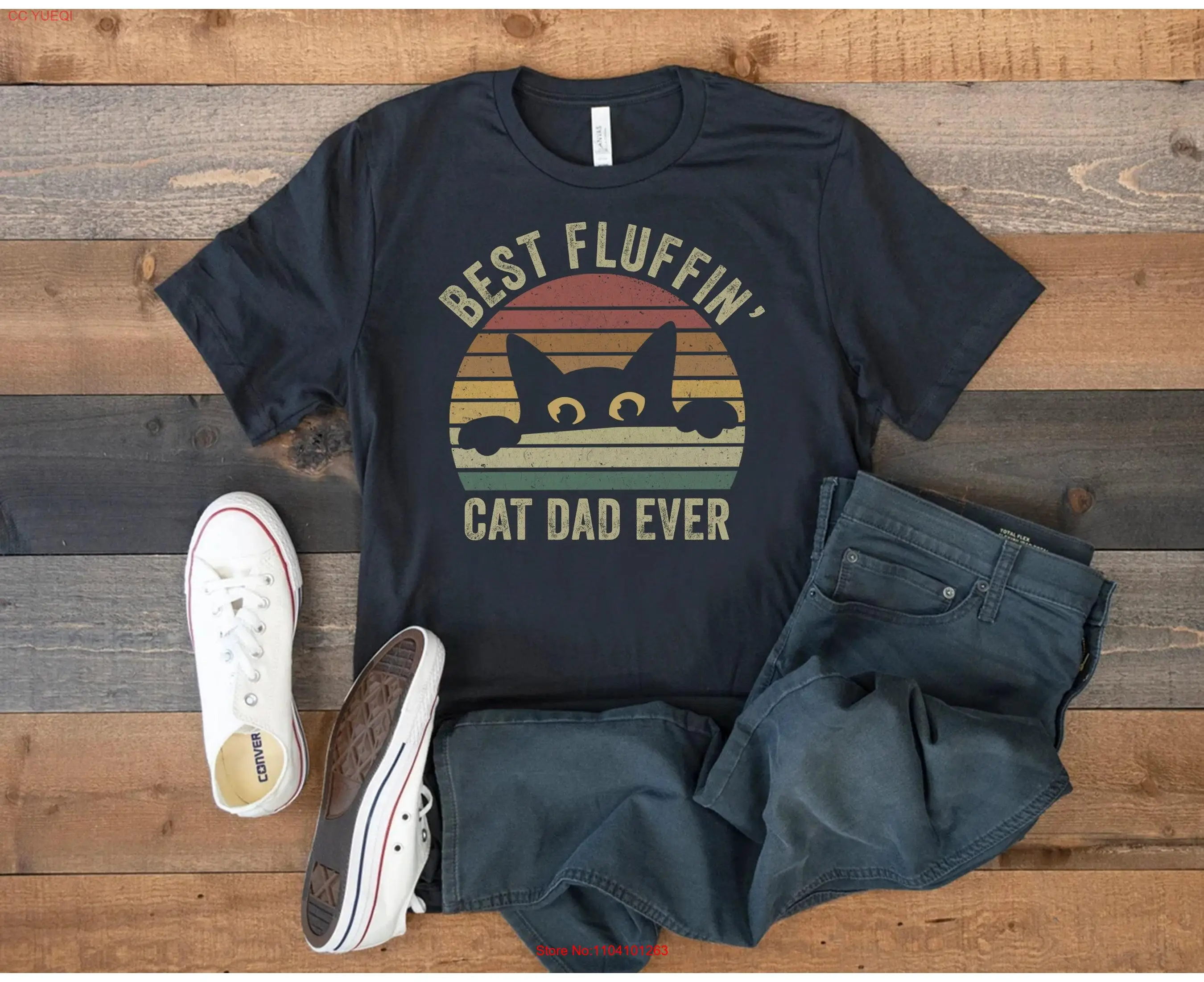 Best Cat Dad Ever Funny Daddy T Shirt Fathers Day Fur Retro Pawdre For Him long or short sleeves