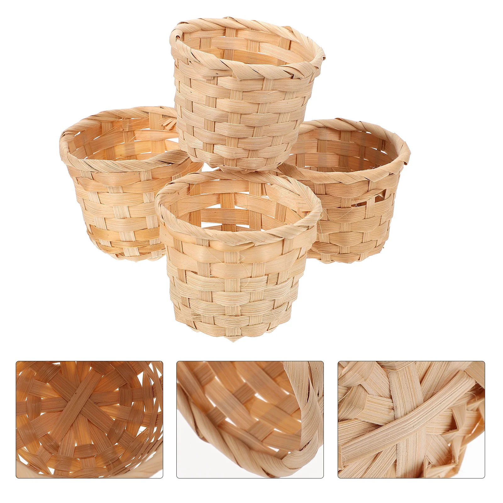 10 Pcs Trash Bin Mini Bamboo Storage Basket Fruit Holder Plant Woven Khaki Fruits Office