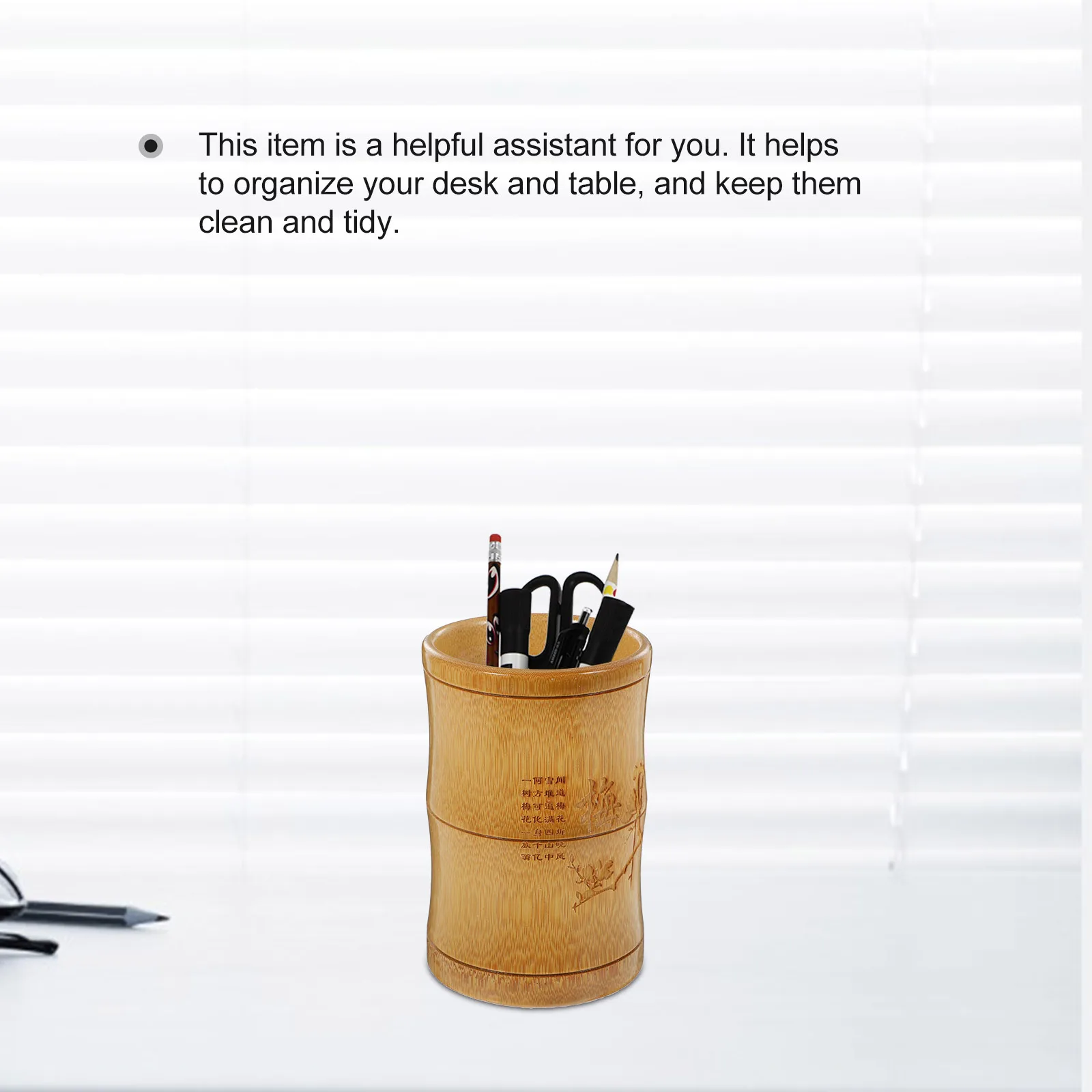 

Bamboo and Wood Pen Holder Desktop Vintage Home Decor Cup Container Brush Chinese Style Pencil