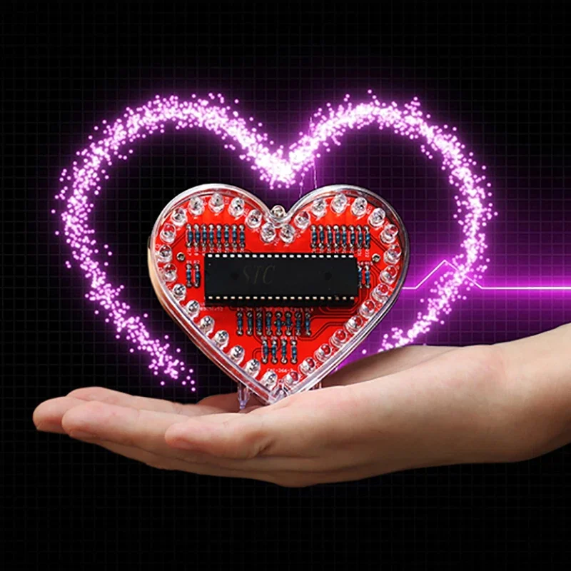 LED Heart-Shaped Flow Light DIY Electronic Kit With 32 Colorful LED Lights DIY Soldering Practice Kit Battery Powered