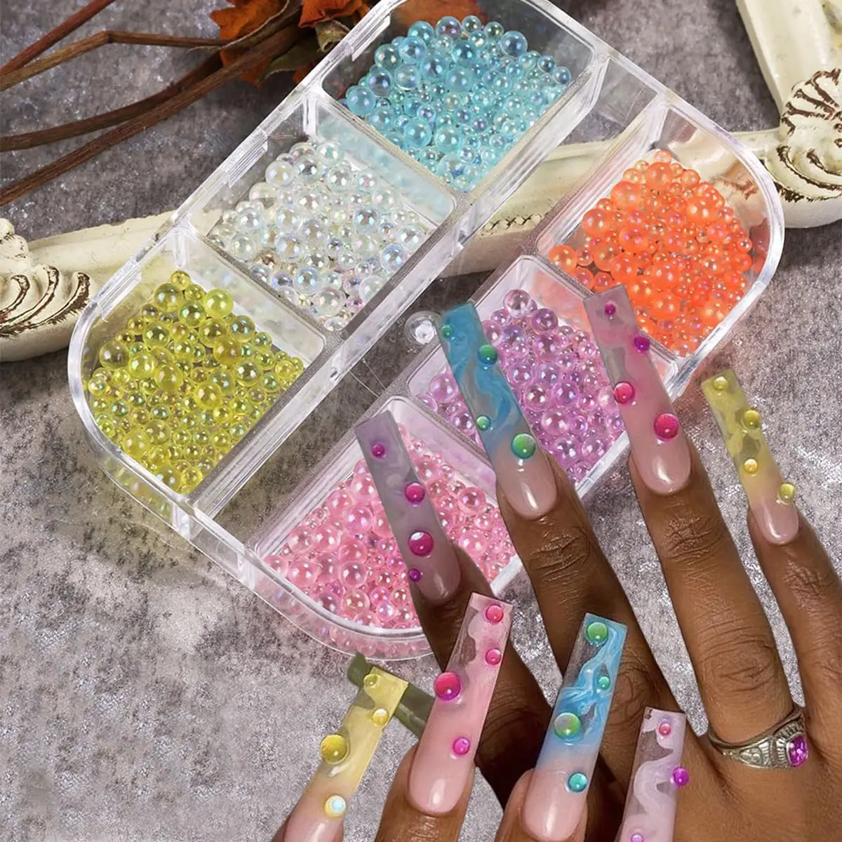 Blase Perlen Nagel Charms Gemischte Farbe Aurora Kristall Perlen Maniküre Strass Flache Rückseite Drücken Auf Acryl Nägel Dekoration