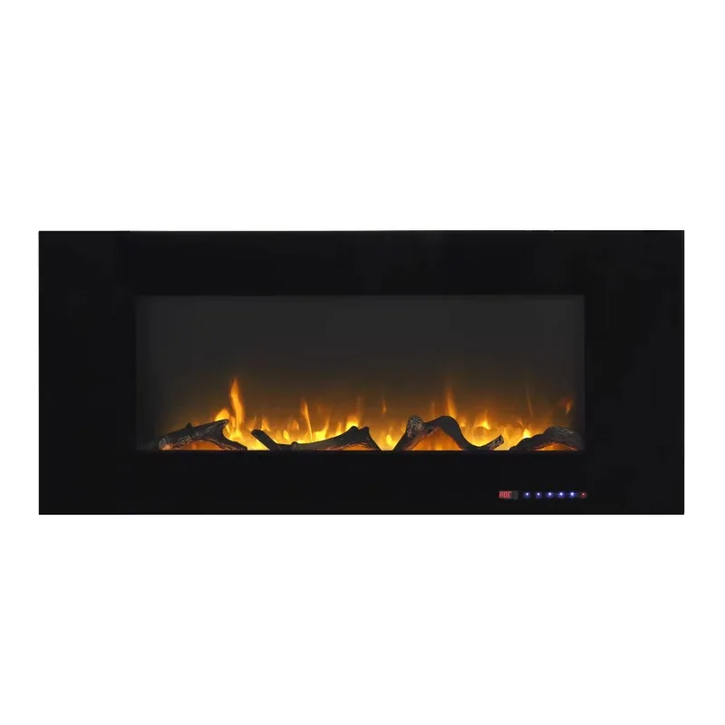 

50 Inch Wall Mounted Not for Recessed Black Glass Electric Fireplace Heaters 1500W Remote Control Decor LED Flame