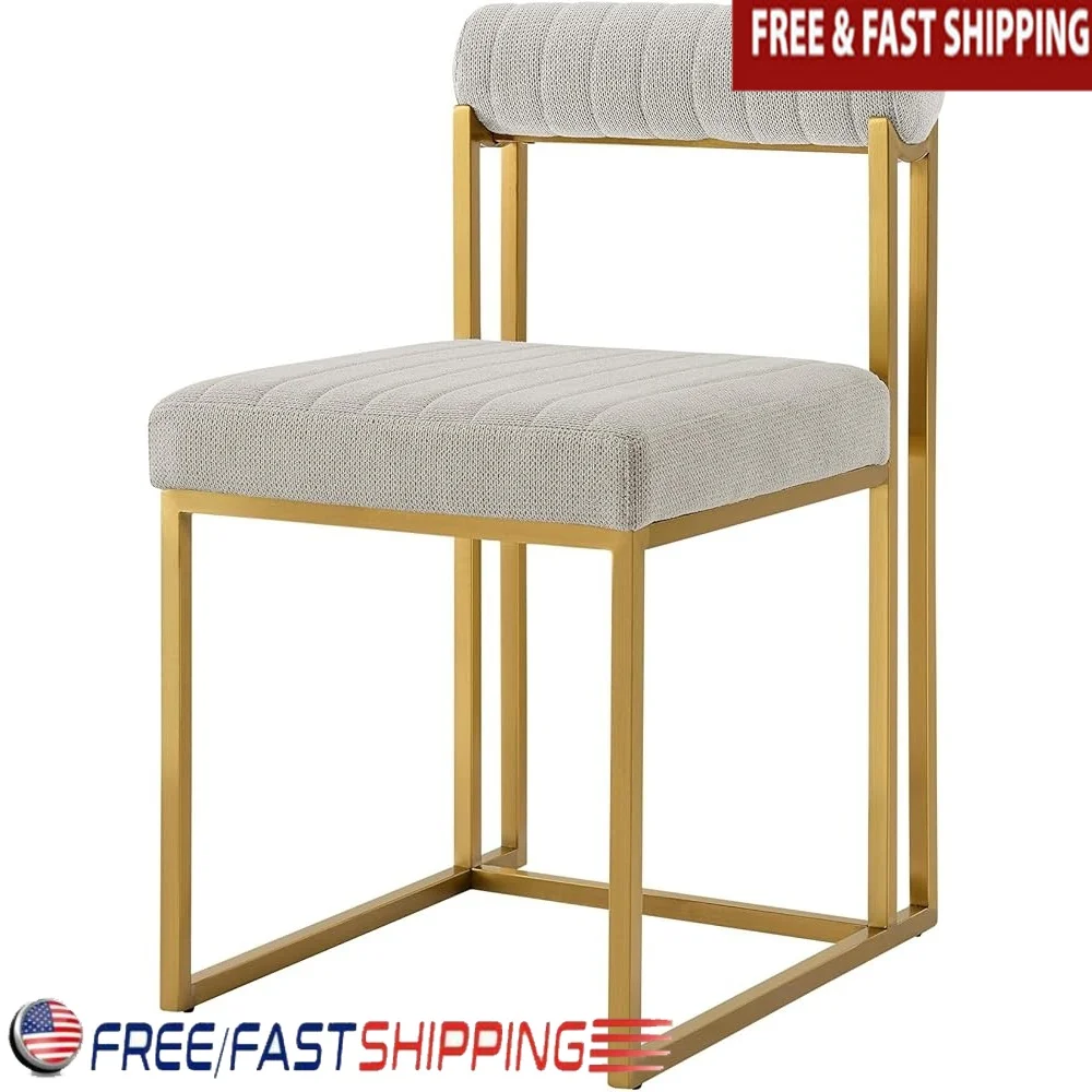 

Set of Two Modern Gray Upholstered Dining Side Chairs with Open Back Design Durable Metal Legs