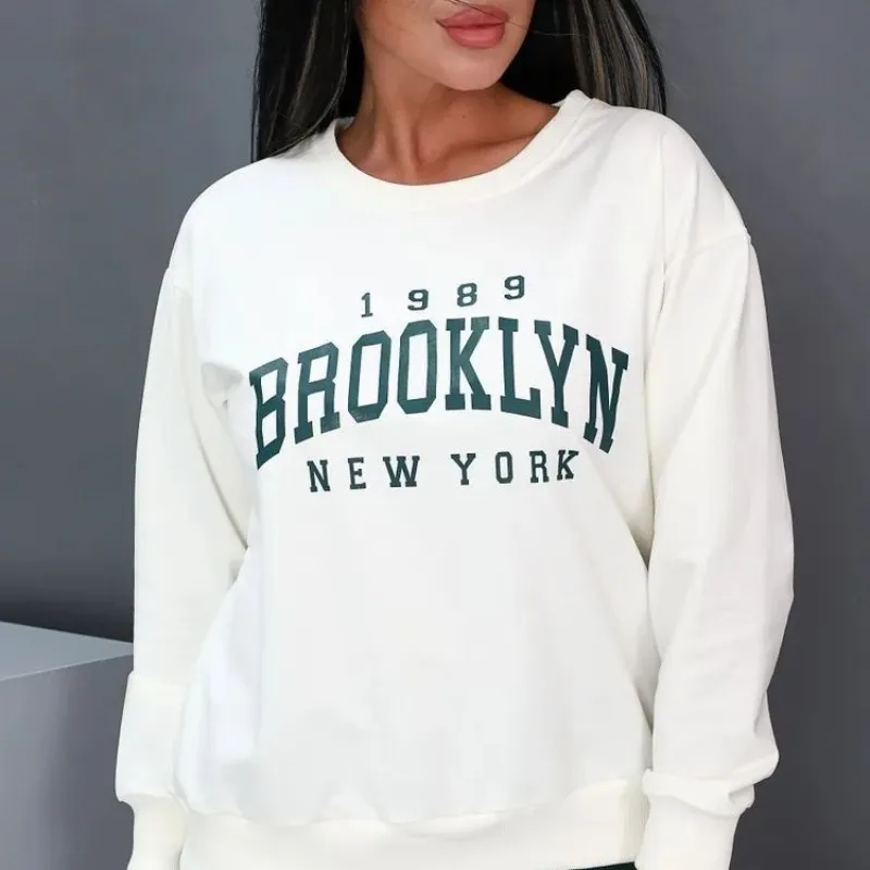 Okrągły dekolt, luźna, cienka bluza z kapturem w stylu koreańskim, vintage nadruk z literami, uniwersalna bluzka z długim rękawem na jesień i zimę, styl Ins, temperament.