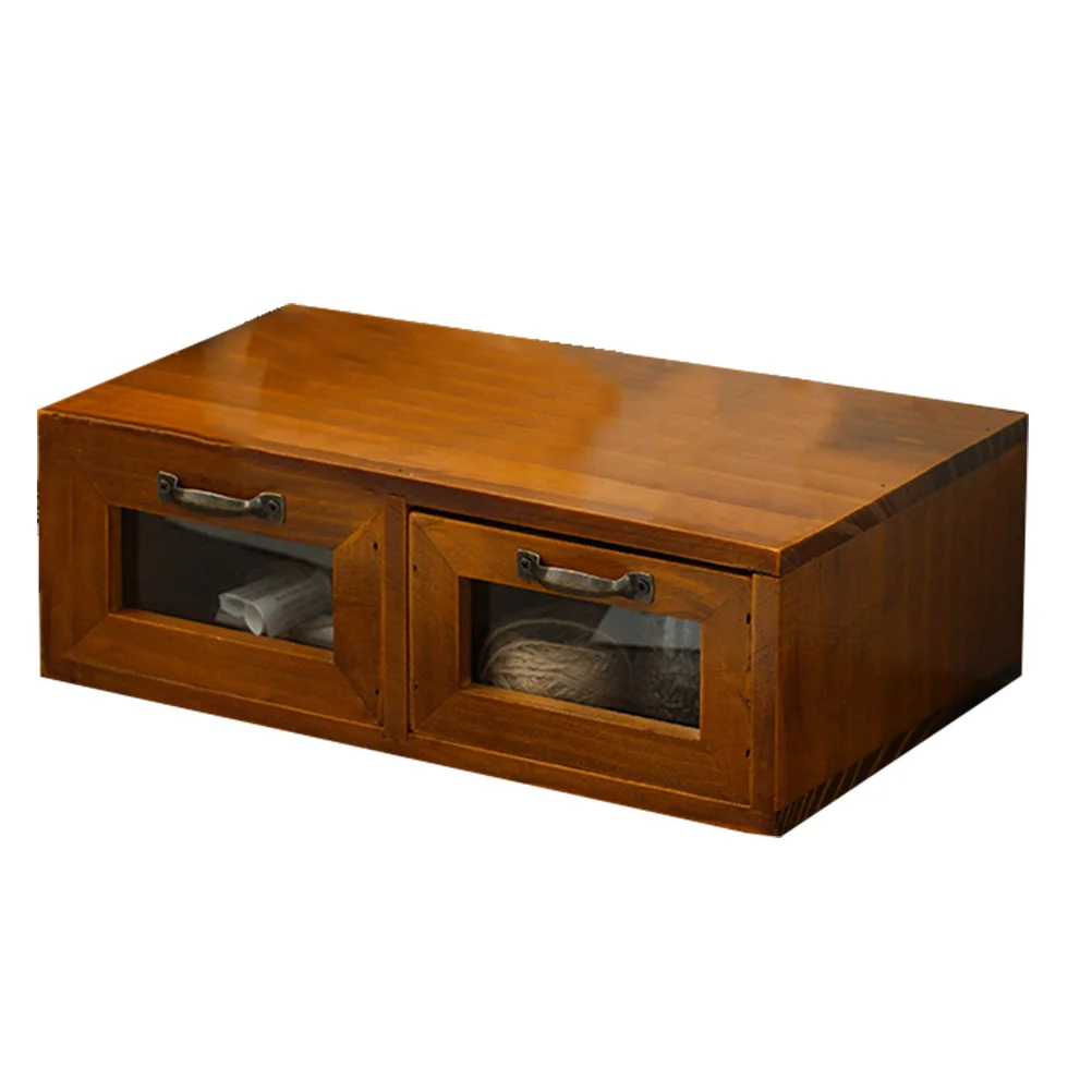 

Retro Computer Monitor Risers Storage Boxes Wood Desktop Organizer 2 Drawers Vintage Case Cosmetics Stationery Holder Display