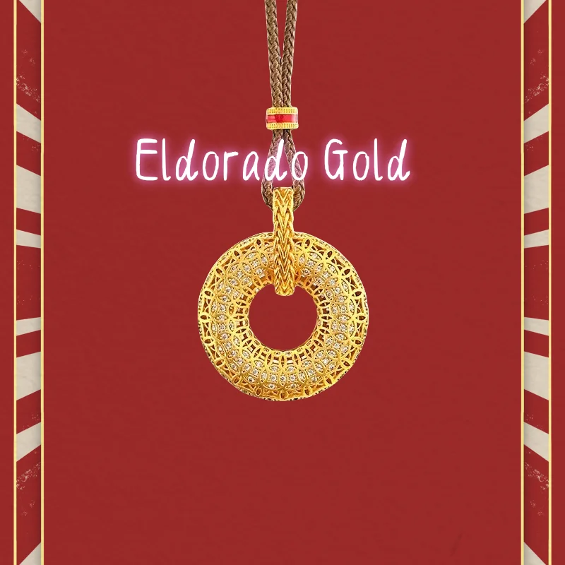 

Genuine gold 999 filigree ancient coin, full diamond peace pendant, hollowed-out doughnut, woven rope necklaceValentine's Day g