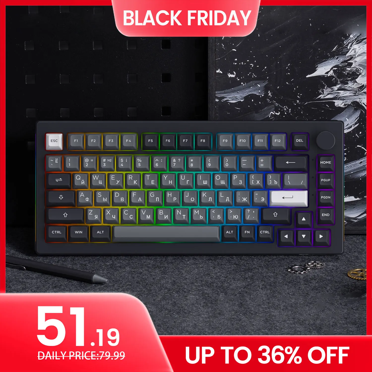 

Akko 5075B Plus Mechanical Keyboard 75% ANSI ASA Profile Russian Keycaps RGB 2.4G&Blutooth Wireless/Wired Gaming Keyboard Gasket