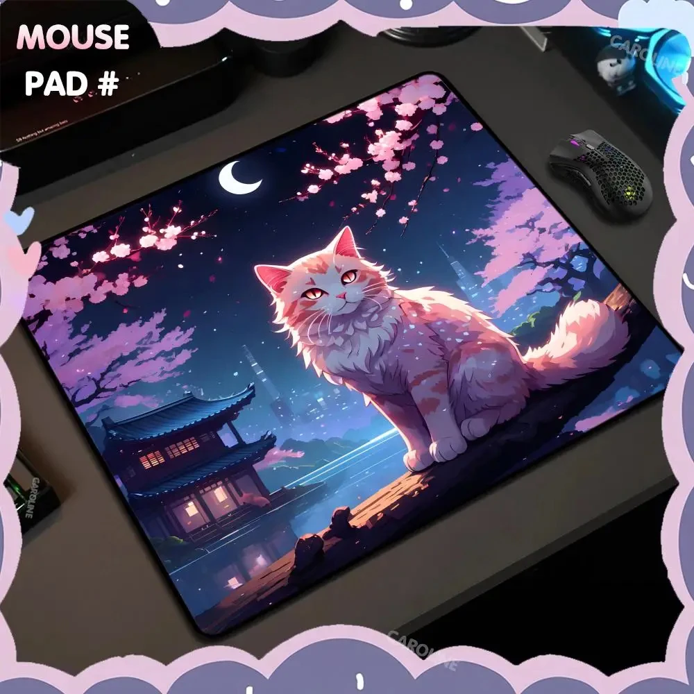 

Pink sakura small Mouse Pads Cute Cat Office Mousepad Kawaii Gamer Rubber Mats Company Desk Pad For Gift Desk Mat PC Accessories