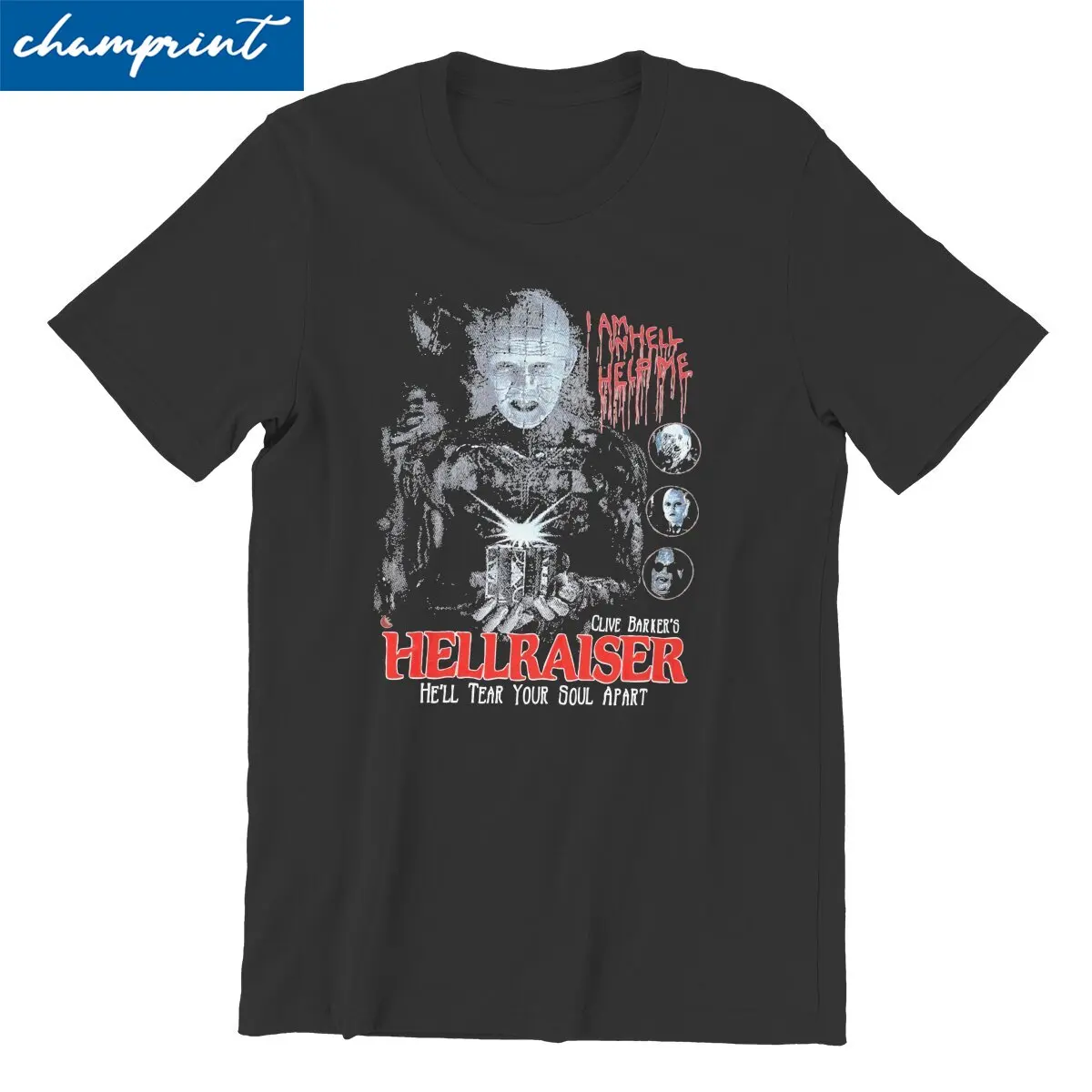 Men T-Shirts Hellraiser Art Crazy Pure Cotton Tees Short Sleeve  T Shirts Crew Neck Clothes Plus Size