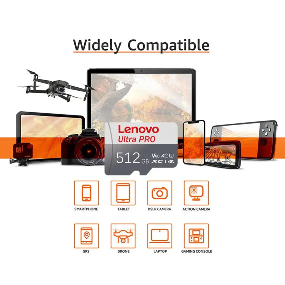 Lenovo-Cartão Micro TF SD Original, Cartão de Memória Flash USB, Tablet, Drone, 100 mbps, 512GB, 256GB, 128GB, 1TB, 2TB