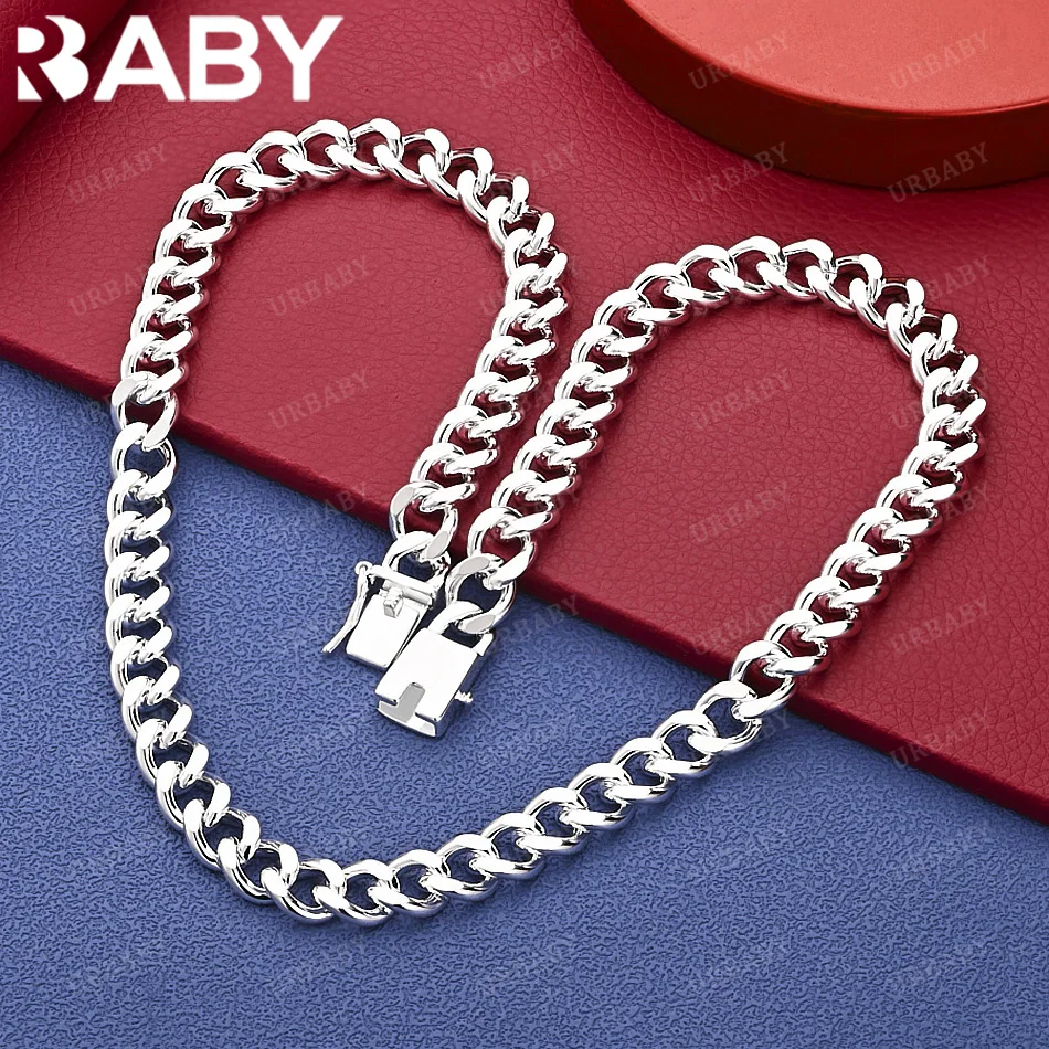 

URBABY 925 Sterling Silver 50-60cm 10mm Chain Necklace For Men Charm Trend Birthday Gifts Fashion Party