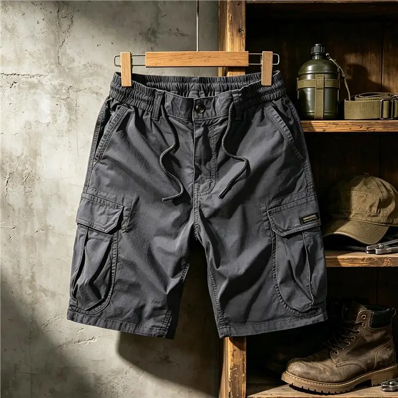 American Retro Workwear Short Pants Men's Summer Casual Straight Leg Cotton Outdoor Sports Five-Point Middle Pants