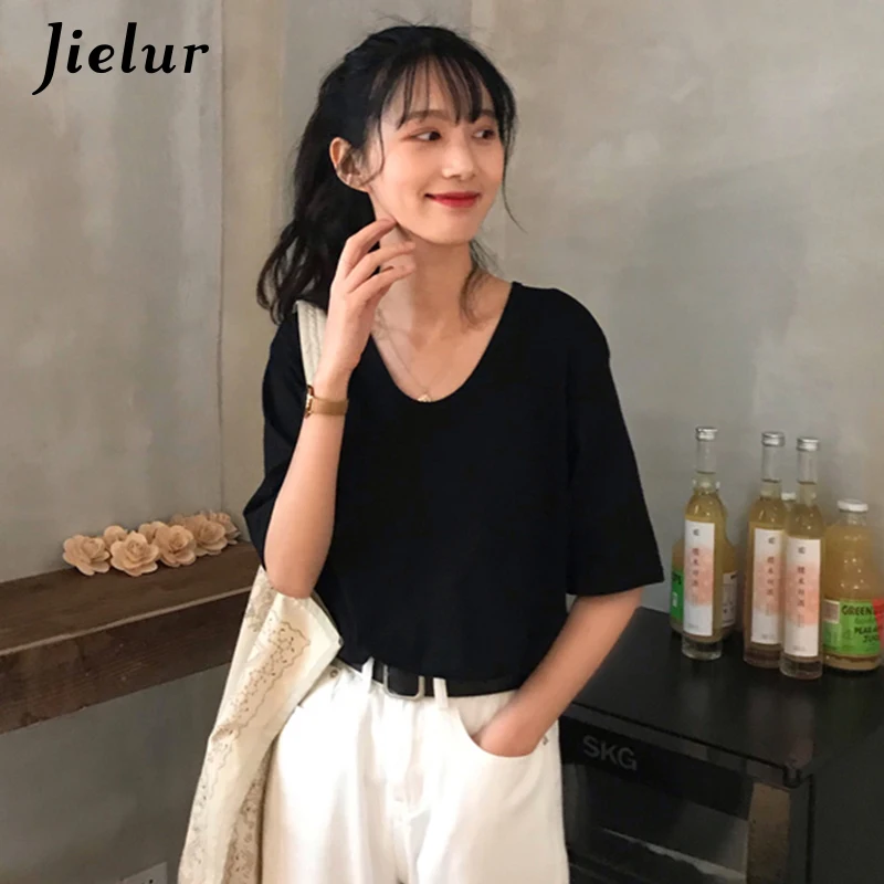 Summer T Shirt Women Korean Style Casual Sweet Female T-shirt Solid 8 Colors BF Loose Short Sleeve Tee Shirt Femme