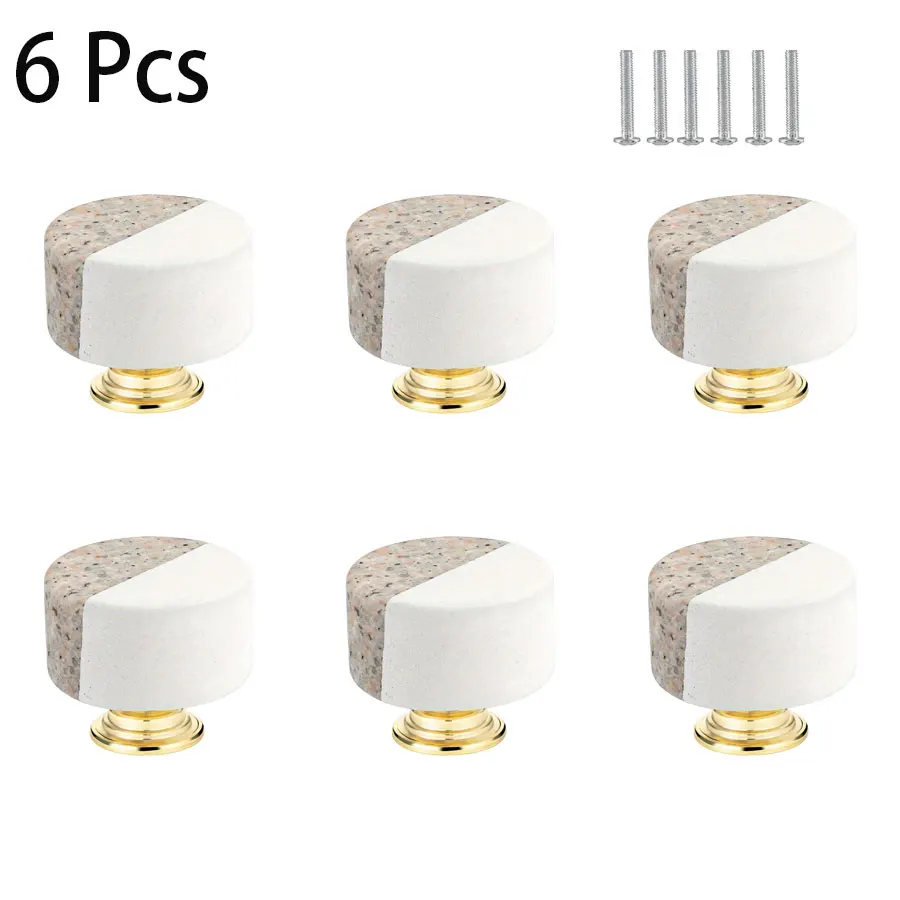 6 Pcs Modern colorful marble cabinet drawer handles, Scandinavian luxury aluminum dresser knobs.