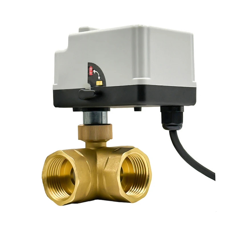 DN15-DN50 3-Wege-Motorisierter Kugelhahn aus Messing, 3-Draht, 2-Steuerung, elektrische Stellantriebe mit manuellem Schalter, 220 V, 12 V, 24 V – Detail 6