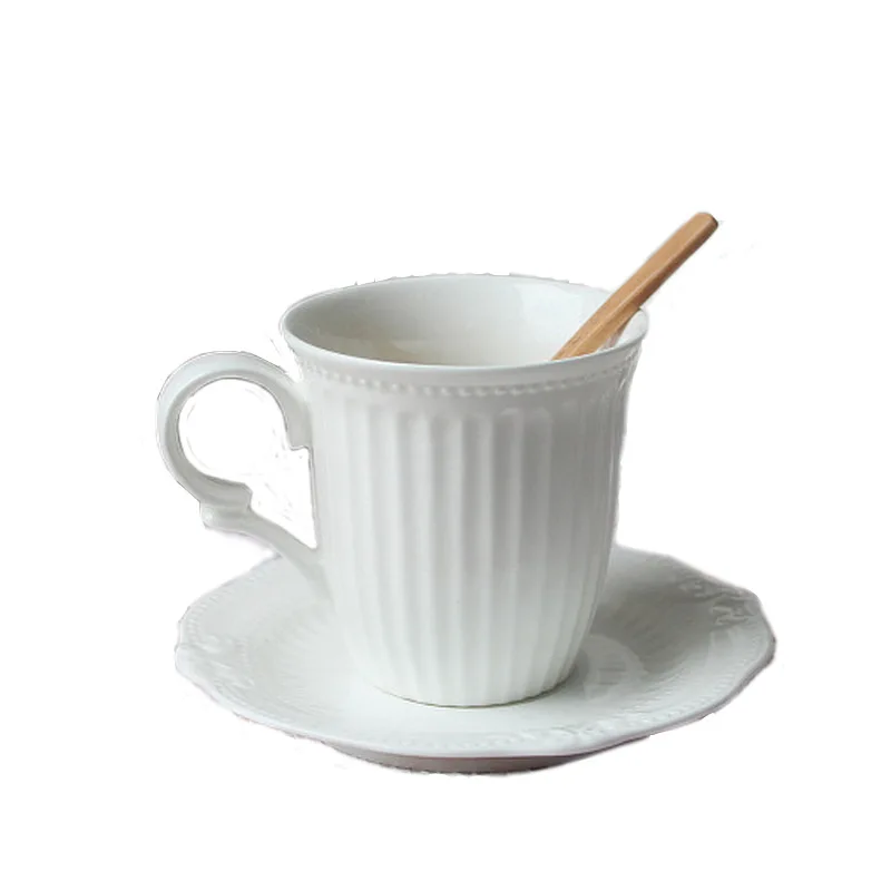 Embossed Ceramic Bone China Mark Cup Pure White Milk Cup Large Capacity Coffee Cup