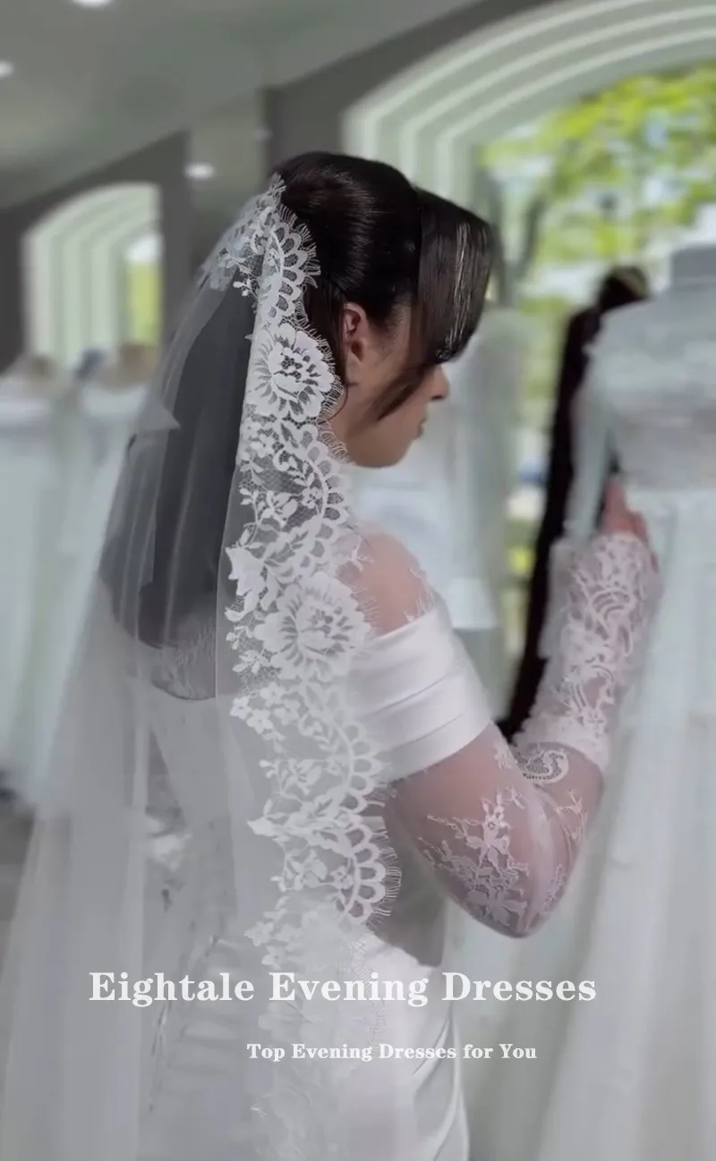 Eightale 아랍어 웨딩 드레스 높은 목 맞춤형 이슬람 인어 새틴 레이스 긴 소매 신부 가운 Vestidos De Novia