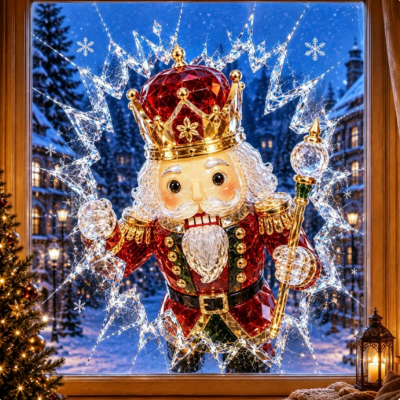 Broken Glass Effect Christmas Window Clings 3d Visual Effect Removable Pvc Art Decorations Reusable Window Glass Stickers