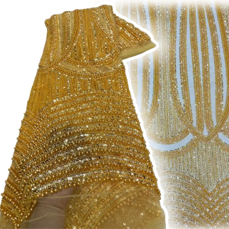 

Роскошная африканская кружевная ткань с блестками и бисером, высокая Граммаж, французский цвет, тюль, кружевная ткань, женское вечернее платье, шитье SZ1300