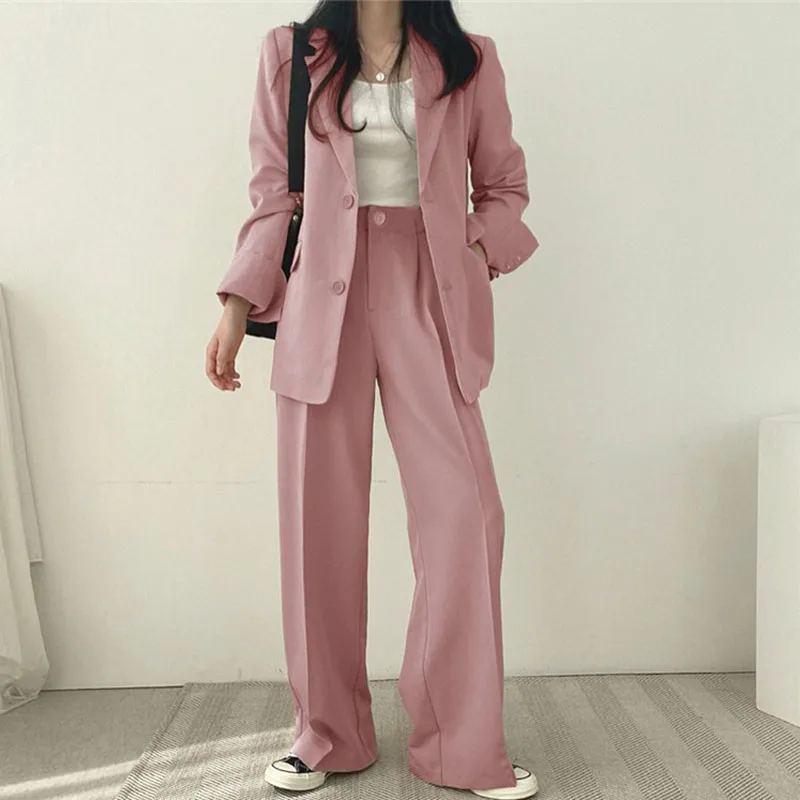 Blazers 2 Piece Sets Spring Womens Korean Jackets Suits Ol Casual Wide Leg Pants Outfit Elegant Womens Conjuntos Fall Office New